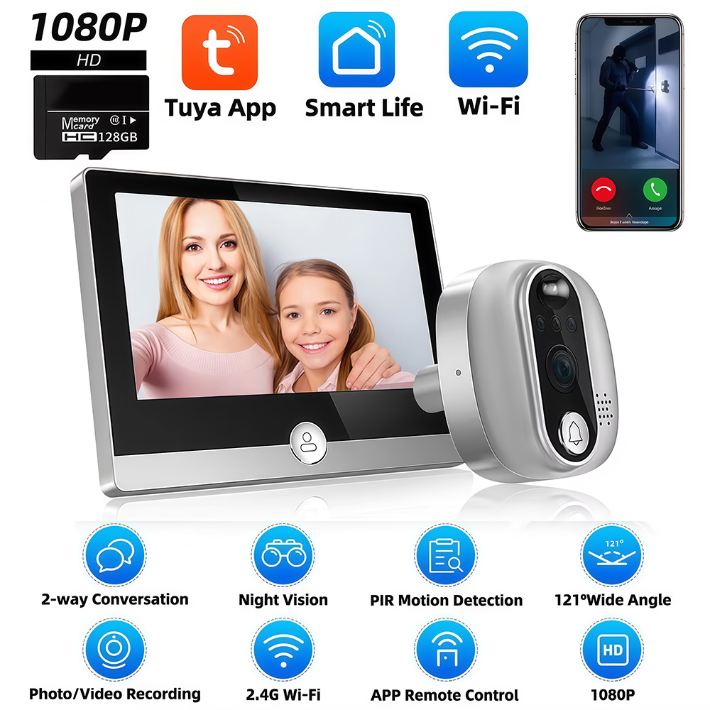 Smart Home Video Doorbell - 투야 와이파이 문짝 벨 카메라, 구글