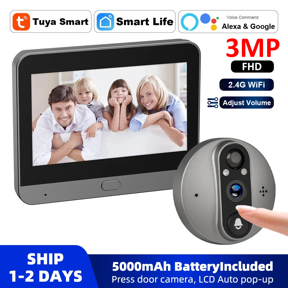 3MP 2.4G 와이파이 스마트 투야 구멍 초인종 문짝 - Smart Home Video Doorbell 리뷰 및 가격