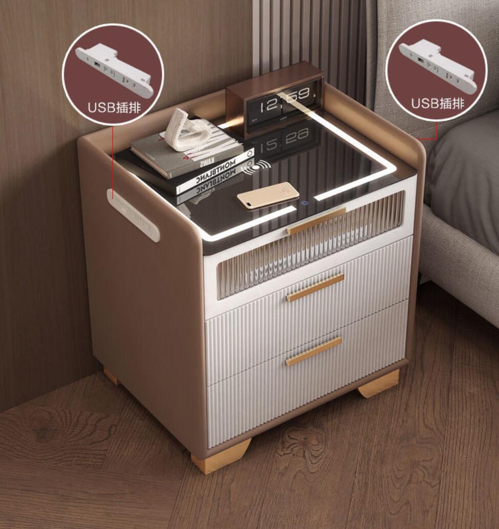 현대적인 경량 목재 록 패널 침대 옆 테이블 무선 충전 - Smart Home Furniture 리뷰 및 가격